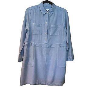 J Jill Small Petite Blue Linen Utility Shirtdress